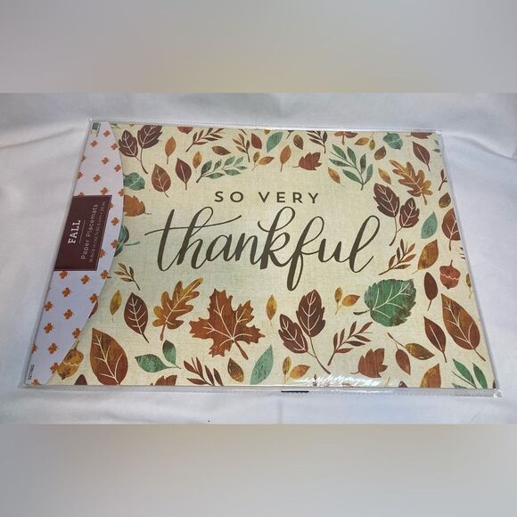 Fall Leaves Thanksgiving 24 Paper Placemats So Very Thankful Disposable New! - Picture 1 of 3